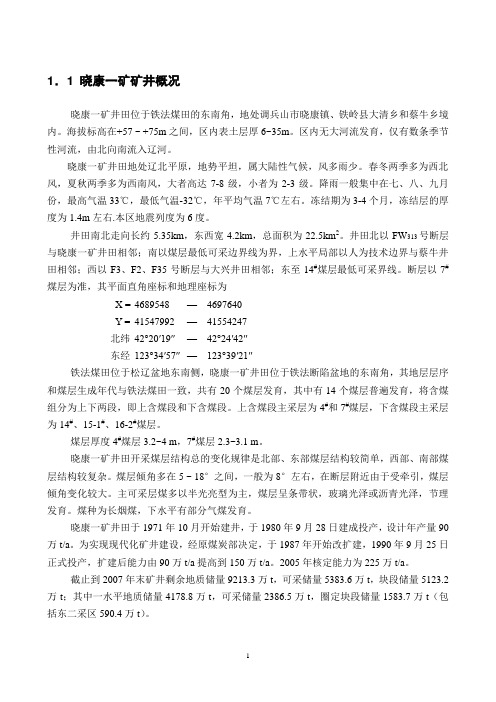 课程设计——晓康一矿矿井概况2011(范本)