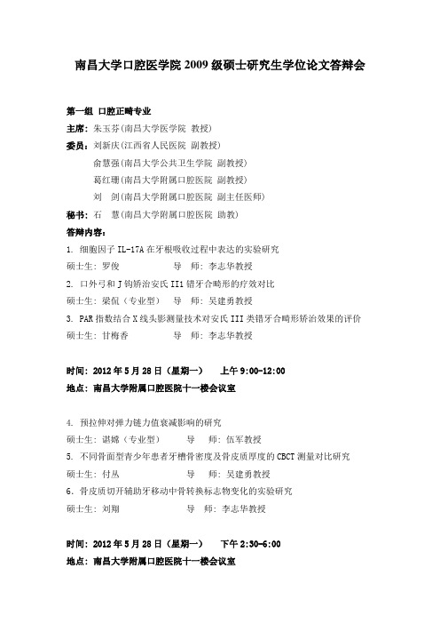 南昌大学2008届本科生毕业设计(论文)答辩安排表