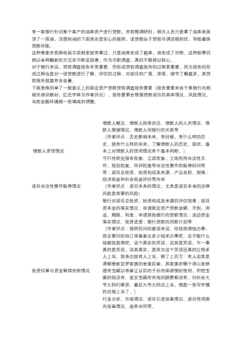 固定资产贷款贷前调查报告
