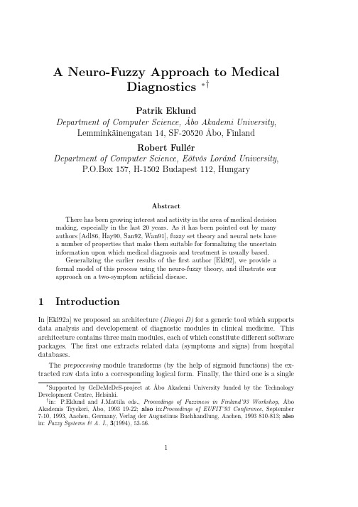 R.Fullér, A neuro-fuzzy approach to medical diagnostics, in P.Eklund and J.Mattila eds