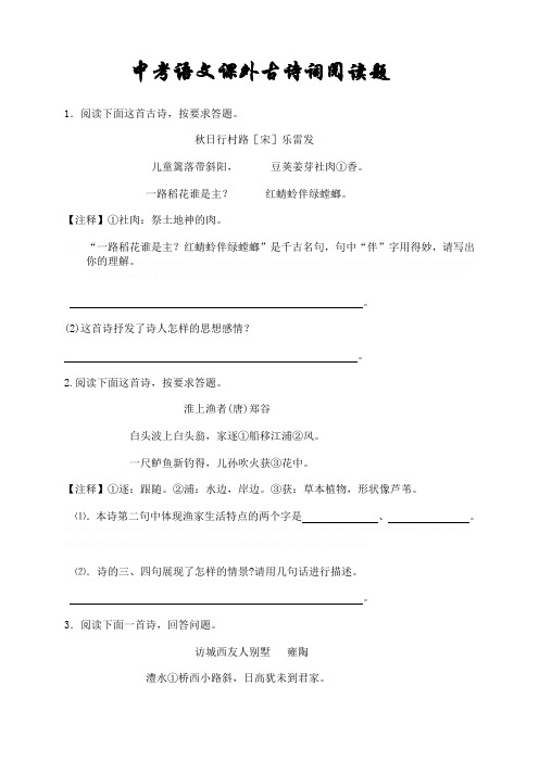 中考古诗阅读专题训练与答案