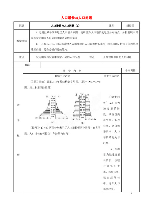 江苏省新沂市第二中学高中地理 1.1人口增长与人口问题(第2课时)教案 鲁教版必修2