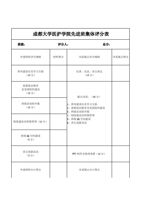 先进班集体评分表