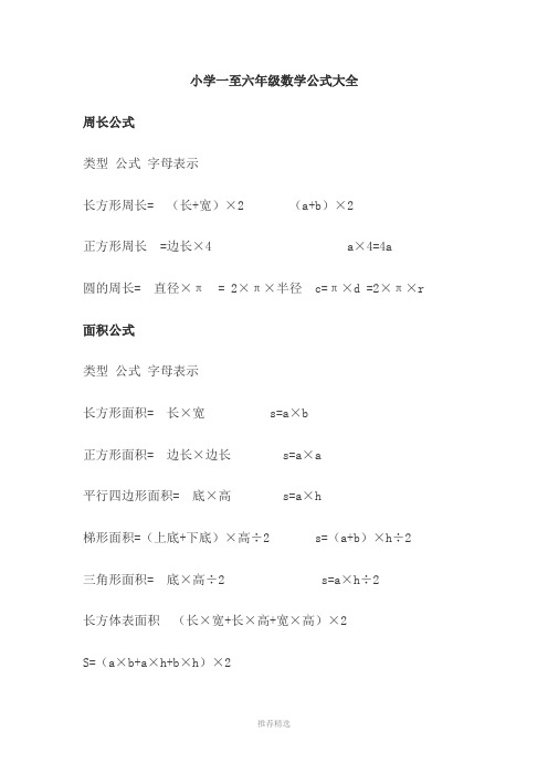 小学数学公式大全Word版