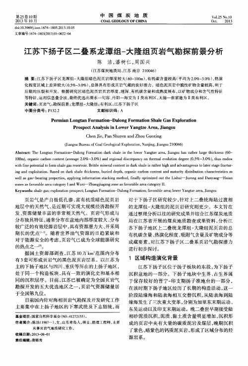 江苏下扬子区二叠系龙潭组-大隆组页岩气勘探前景分析