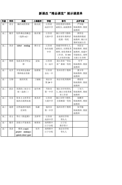 新课标精品课堂展示课菜单