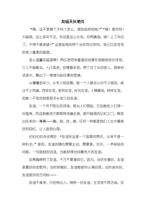 初三作文：友谊天长地久作文600字
