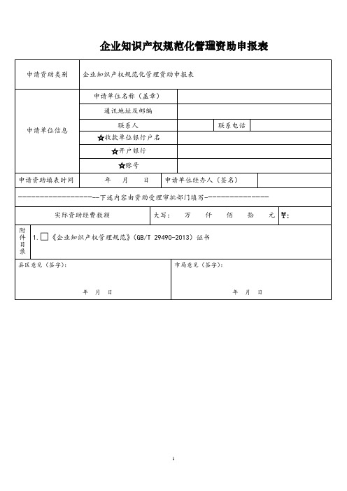 企业知识产权规范化管理资助申报表
