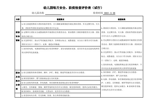 幼儿园每月安全检查评价表