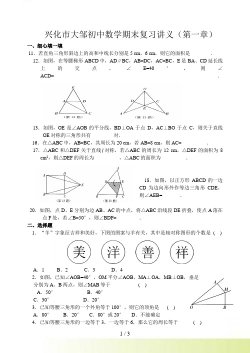 兴化市大邹初中数学期末复习讲义（第一章）