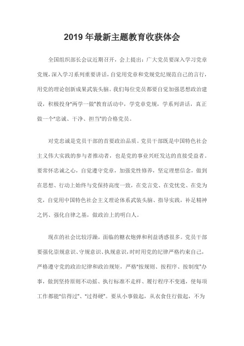 2019年最新主题教育收获体会