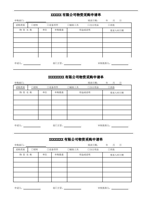 公司公司物资采购申请单模板