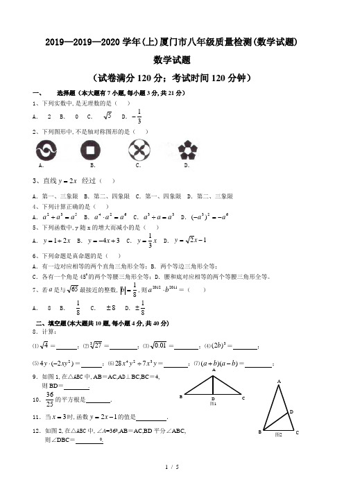 2019—2020学年(上)厦门市八年级质量检测(数学试题)