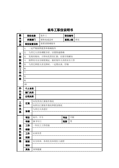 装车工岗位说明书