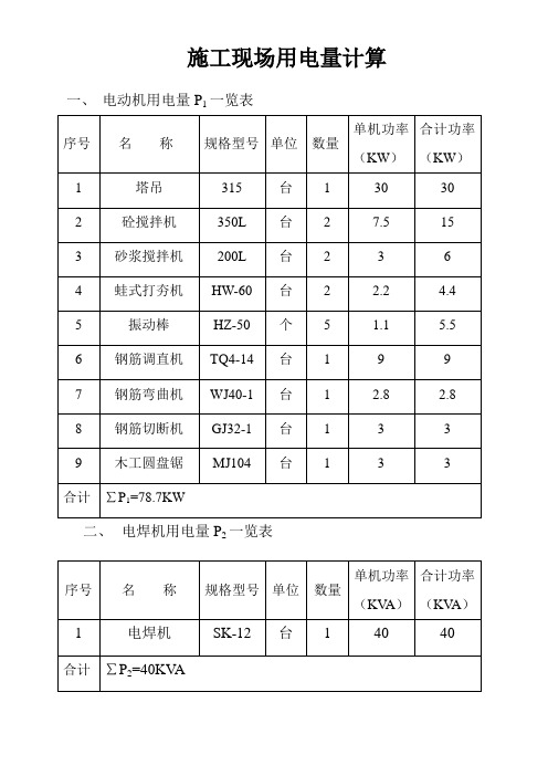 (完整版)施工现场用电量计算