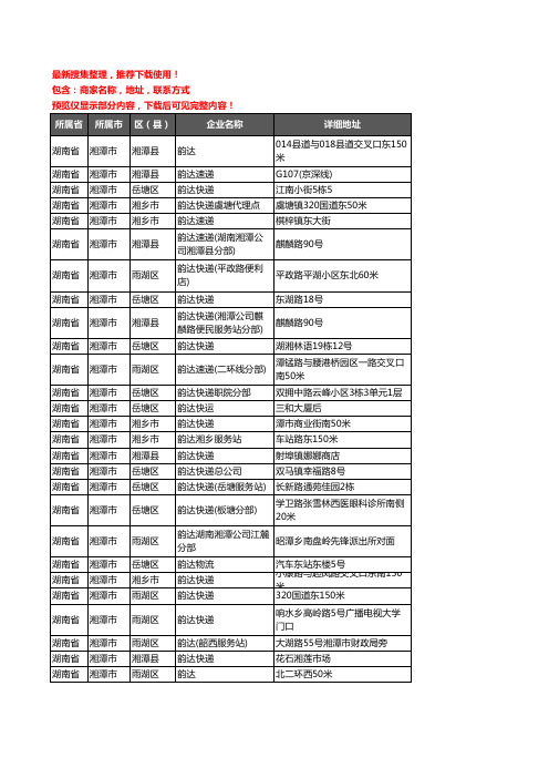新版湖南省湘潭市韵达快递企业公司商家户名录单联系方式地址大全44家