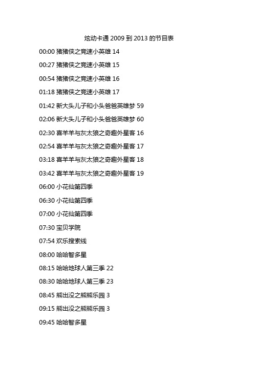 炫动卡通2009到2013的节目表