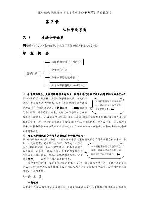 苏科版初中物理八下7.1《走进分子世界》同步试题2