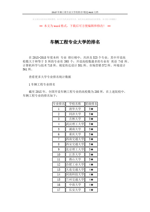 2018-车辆工程专业大学的排名-精选word文档 (2页)