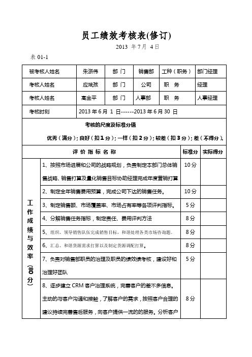 员工绩效考核表(修订)