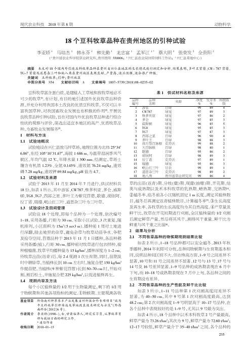 18个豆科牧草品种在贵州地区的引种试验