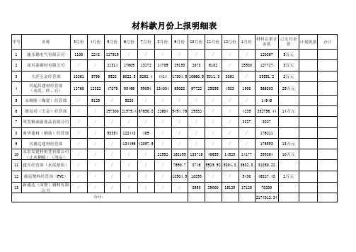 材料款上报明细表11
