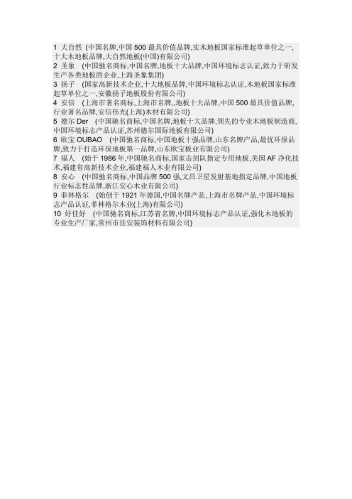 中国地版十强品牌