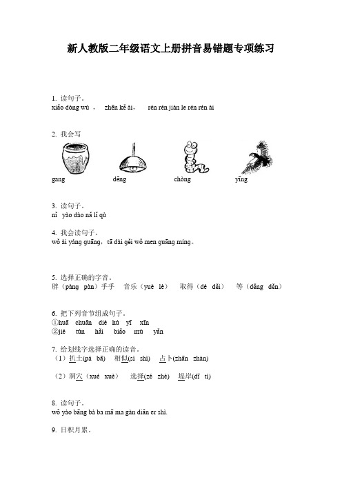 新人教版二年级语文上册拼音易错题专项练习