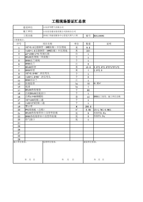签证及清单预算格式表格