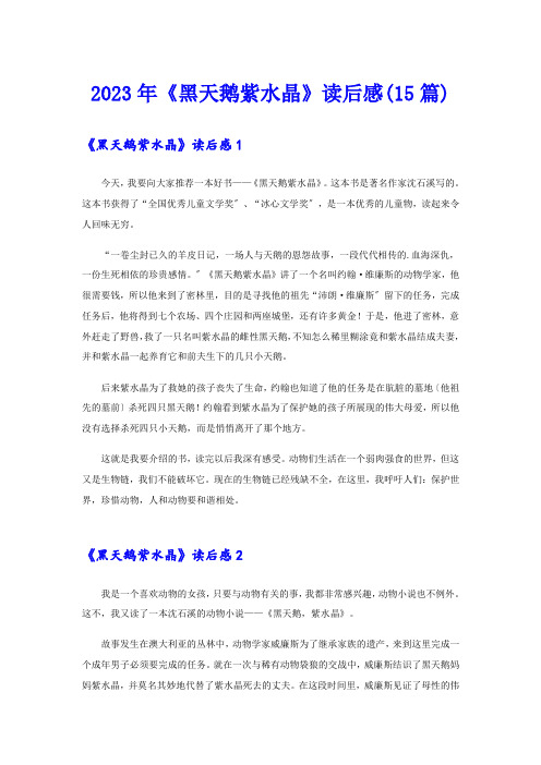 2023年《黑天鹅紫水晶》读后感(15篇)