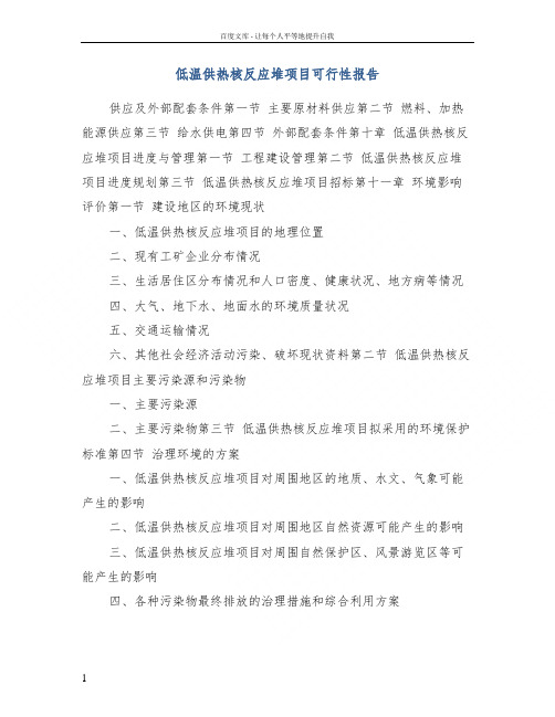 低温供热核反应堆项目可行性报告