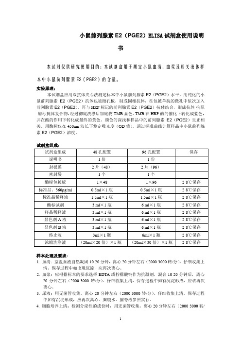 小鼠前列腺素E2(PGE2)ELISA试剂盒使用说明书