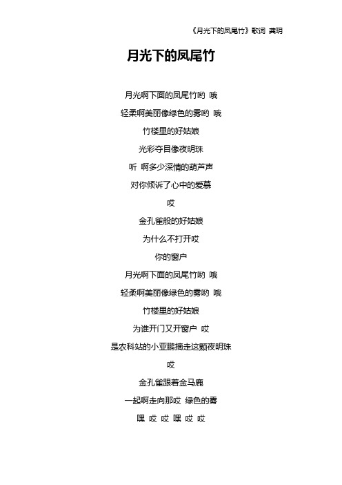 《月光下的凤尾竹》歌词 龚玥