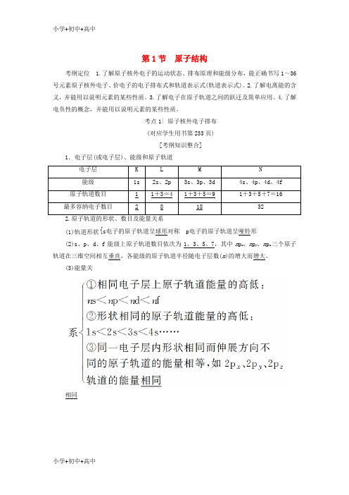 教育最新K122019年高考化学一轮复习学案(鲁科版)： 第12章 物质结构与性质(选考)第1节 原子结构学案 鲁