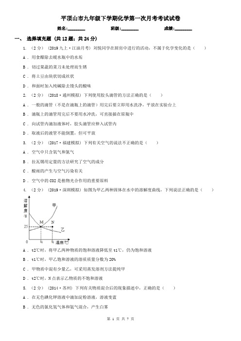 平顶山市九年级下学期化学第一次月考考试试卷