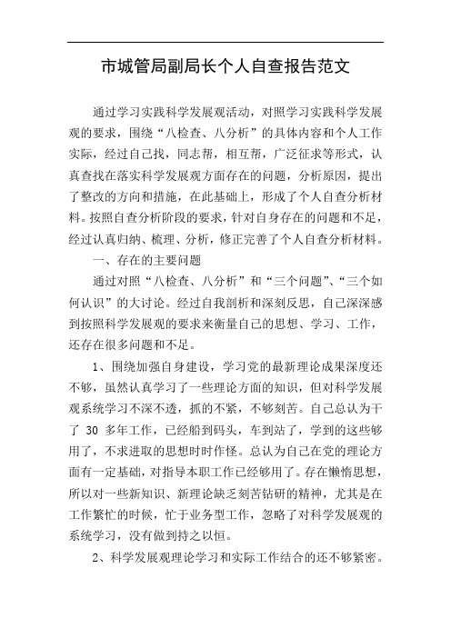 市城管局副局长个人自查报告范文