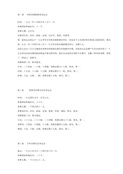 历届亚运会奖牌榜
