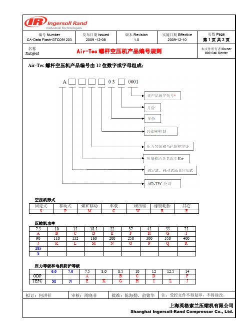 空压机特编号规则