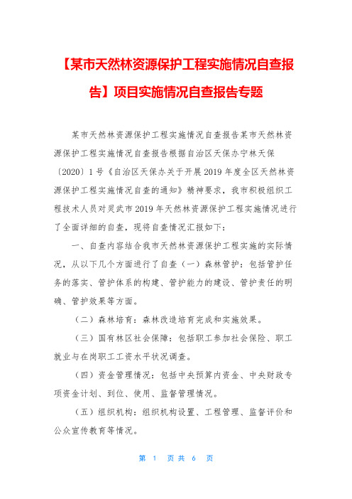 【某市天然林资源保护工程实施情况自查报告】项目实施情况自查报告专题