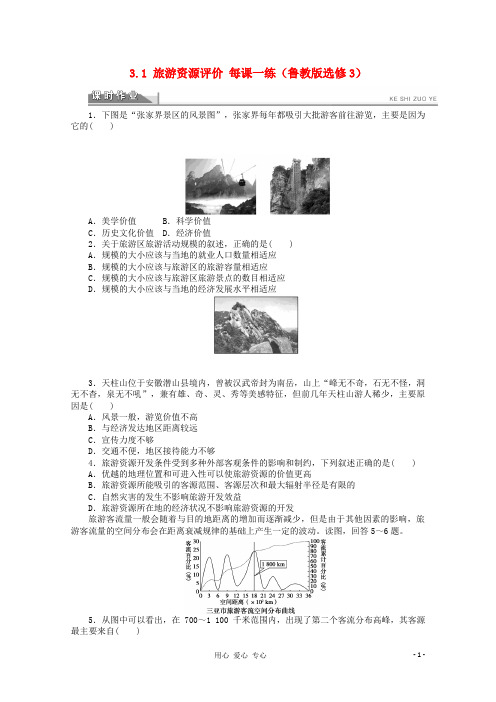 高中地理 3.1 旅游资源评价课时作业 鲁教选修3
