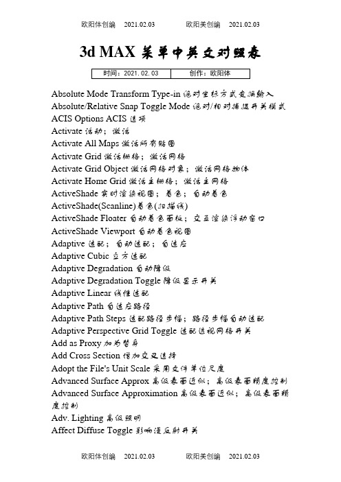 3dMAX菜单中英文对照表之欧阳体创编