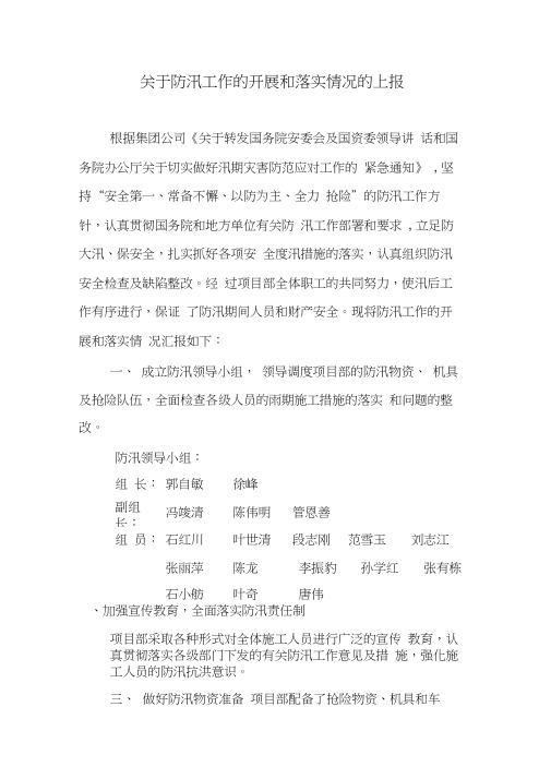防汛工作开展及落实情况