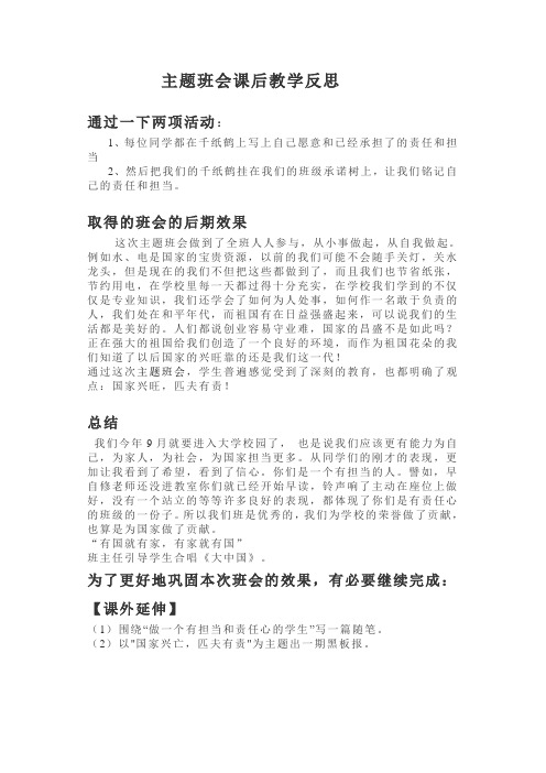 主题班会课后教学反思