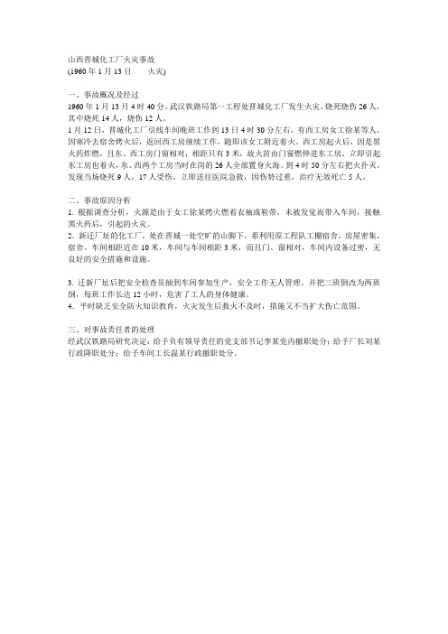 山西晋城化工厂火灾事故
