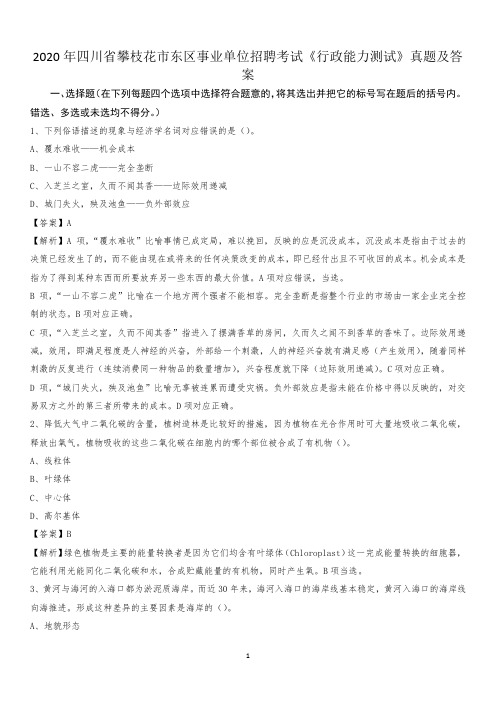 2020年四川省攀枝花市东区事业单位招聘考试《行政能力测试》真题及答案