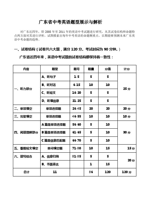 广东省中考英语题型展示与解析
