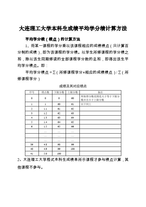 大连理工大学本科生成绩平均学分绩计算方法
