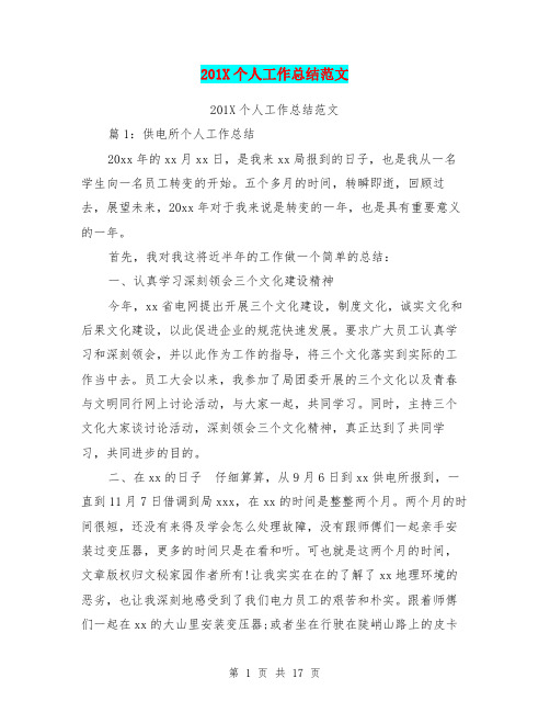 201X个人工作总结范文