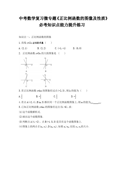 中考数学复习专题：《正比例函数的图像及性质》必考知识点能力提升练习