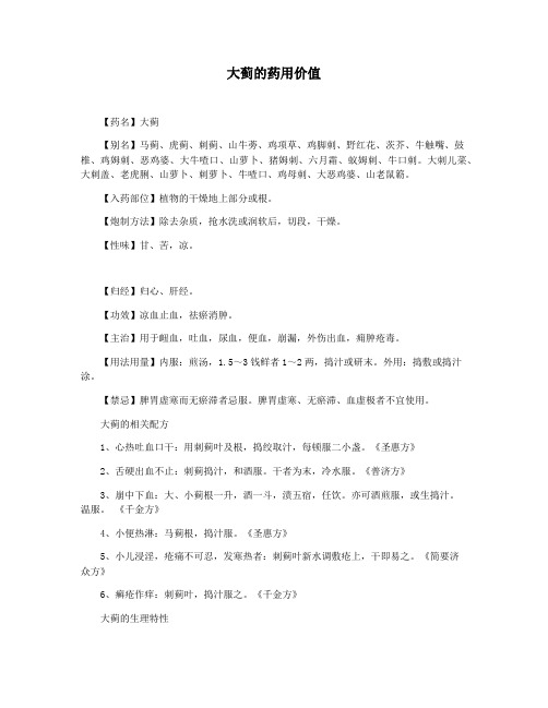 大蓟的药用价值